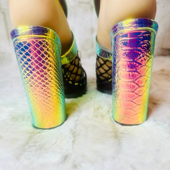 Cape Robbin Sexy Mermaid Hologram Chunky Heel Platform Sandals - Picture 4 of 9